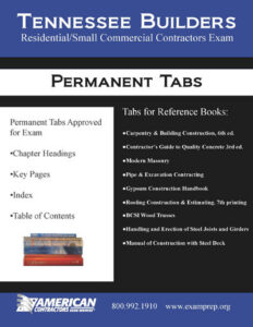 Permanent Tabs for the Tennessee Residential/Small Commercial Exam Reference Books