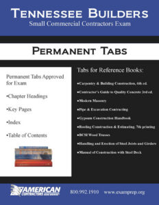 Permanent Tabs for the Tennessee Small Commercial Exam Reference Books