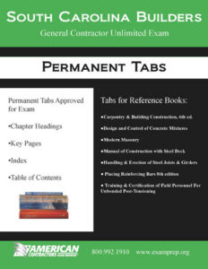 Permanent Tabs for the South Carolina General Contractor Unlimited Exam Reference Books