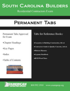 Permanent Tabs for the South Carolina Residential Contractors Exam Reference Books