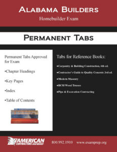 Permanent Tabs for the Alabama Homebuilders Exam Reference Books